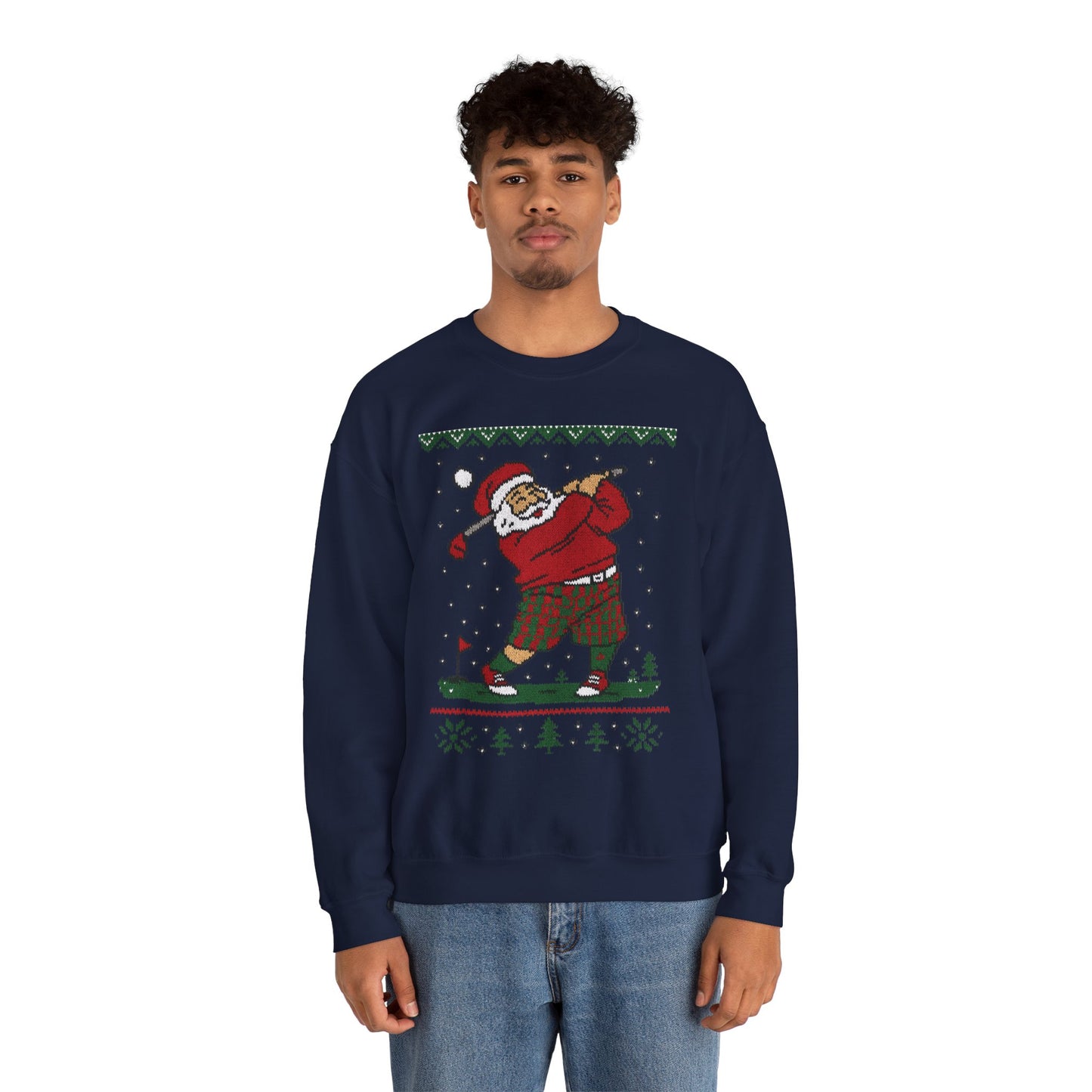 Golfing Santa Christmas Sweatshirt, Funny Golf Lover Holiday Jumper, Ugly Christmas Golf Sweater for Men