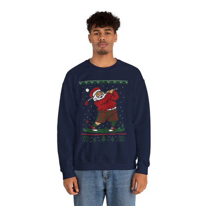 Golfing Santa Christmas Sweatshirt, Funny Golf Lover Holiday Jumper, Ugly Christmas Golf Sweater for Men