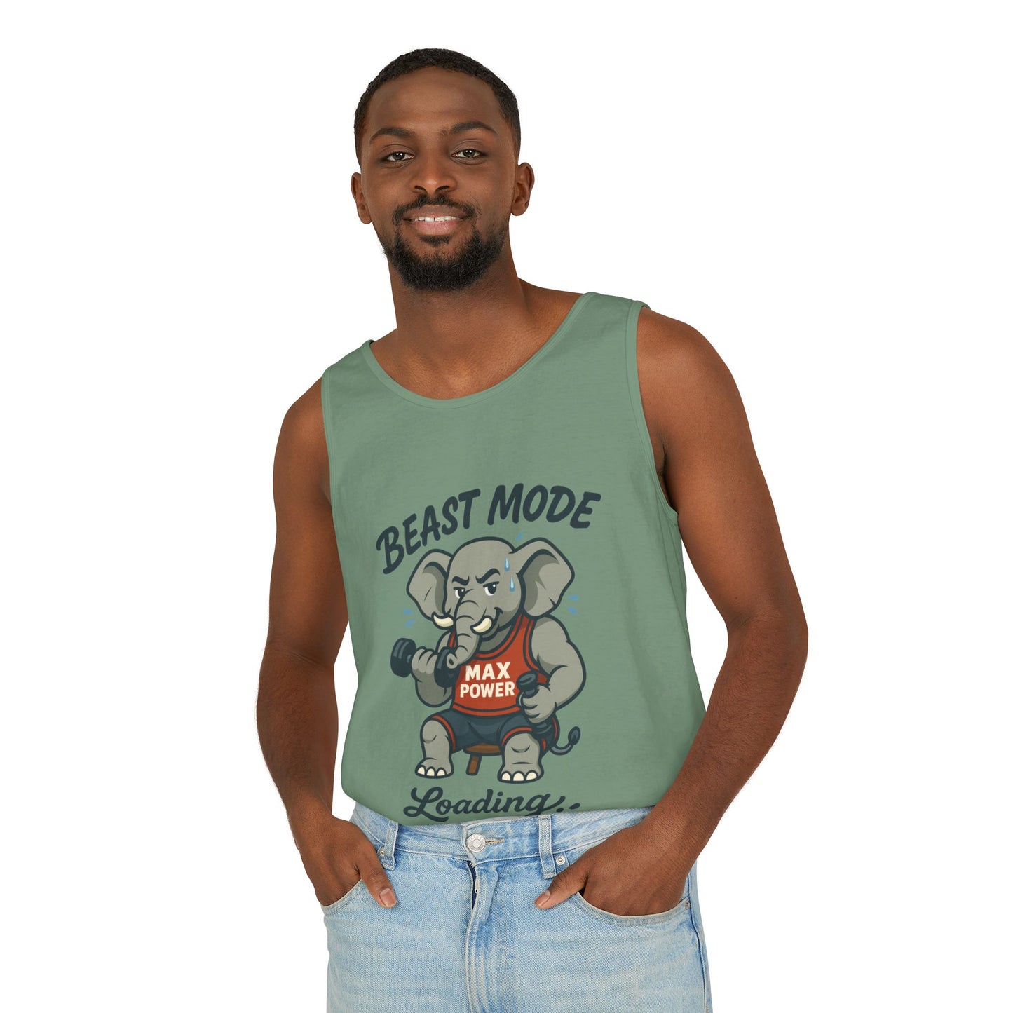 Beast Mode Elephant Gym Tank Top, Funny Workout Muscle Tank, Max Power Fitness Tank, Beast Mode Loading Mens Gym Top, Fitness Apparel