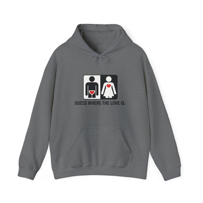 Guess Where the Love Is Hoodie, Cute Couples Hoodie, Valentines Day Gift, Matching Outfits, Witty Relationship Hoodie,  Love Joke Graphic