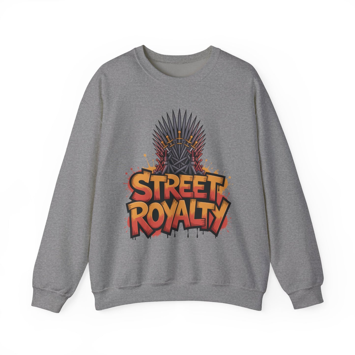Street Royalty Men's Crewneck Sweatshirt, Graffiti Crown Graphic Pullover, Urban Streetwear Top for Men