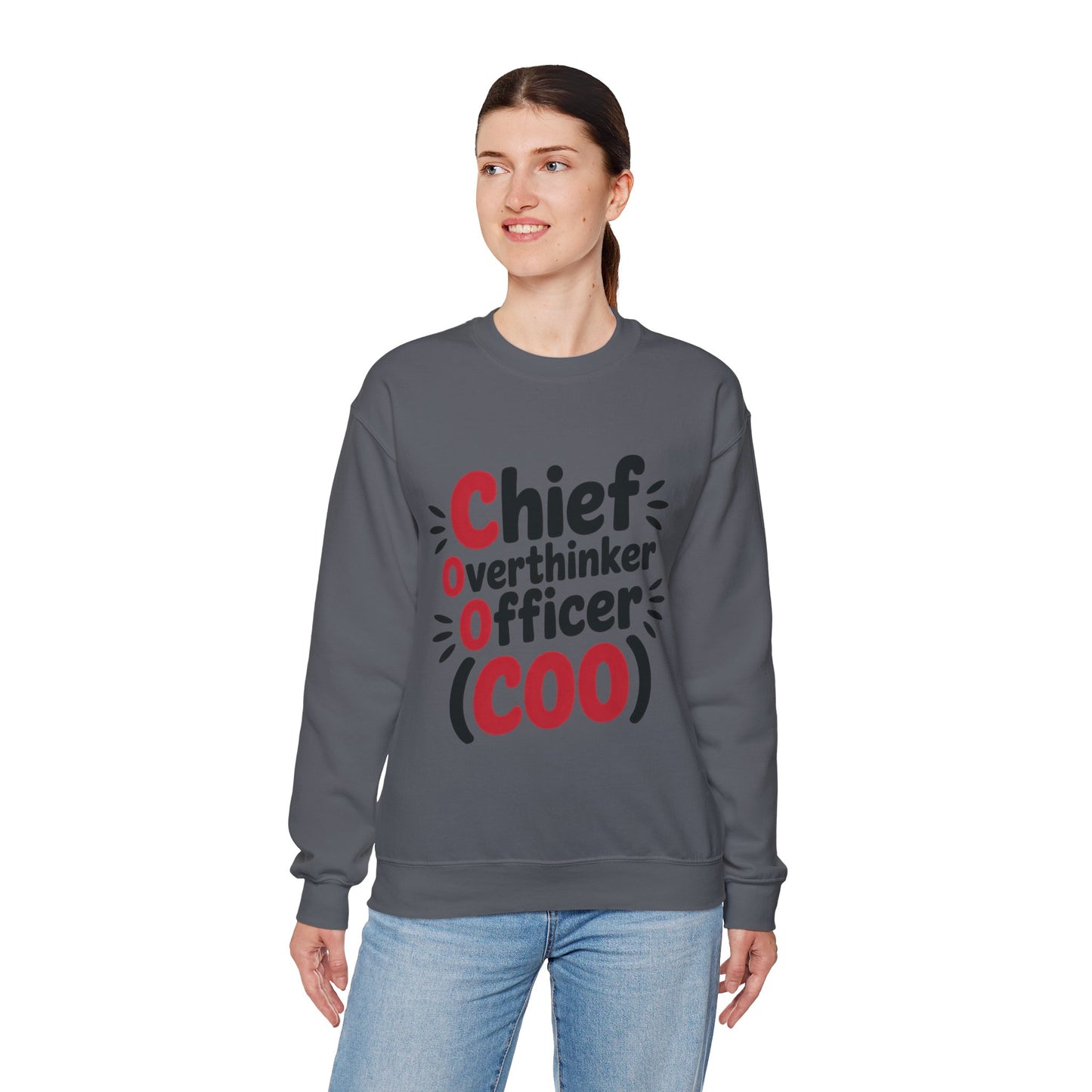 Chief Overthinker Officer Women's Sweatshirt, COO Funny Office Humor Graphic Pullover, Women's Heavy Blend™ Crewneck Sweatshirt