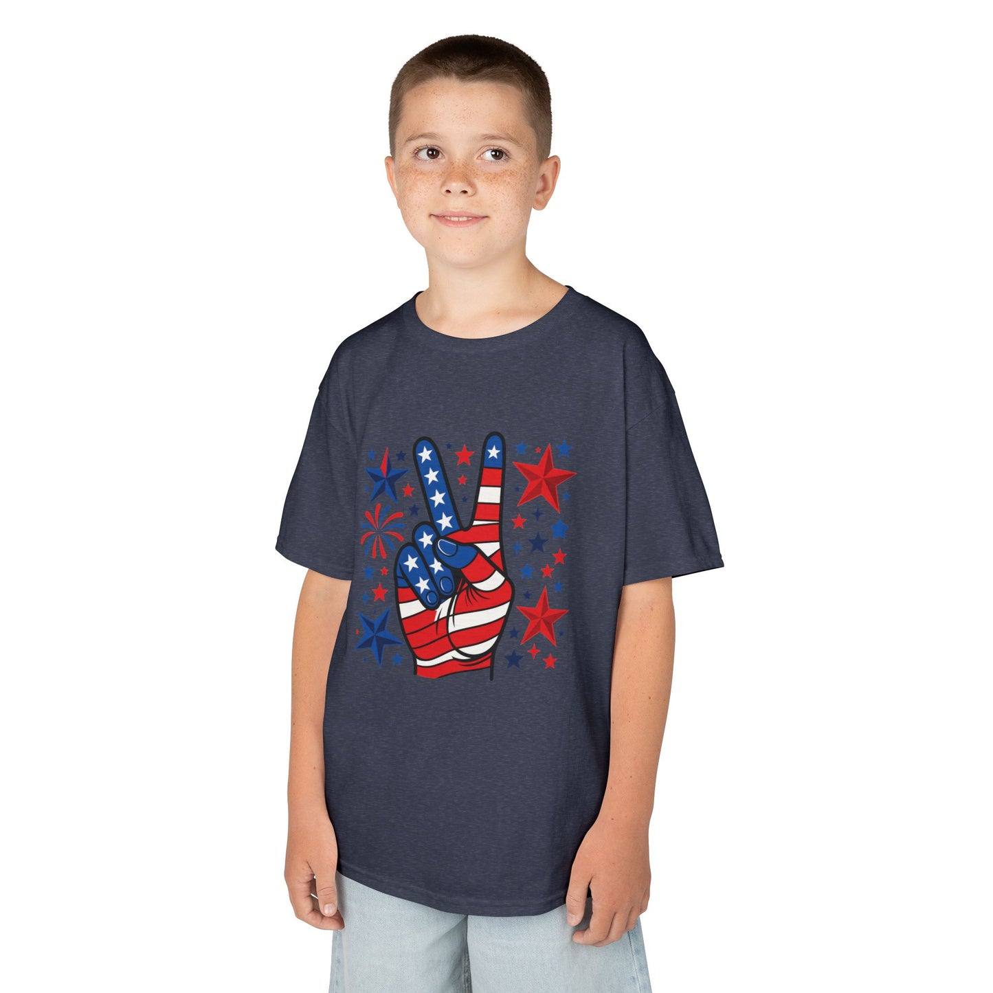 Kids Peace Sign Tee, Patriotic Children's T-Shirt, Americana Style Tee, July 4th Outfit, Independence Day Gift, Star-Spangled Shirt