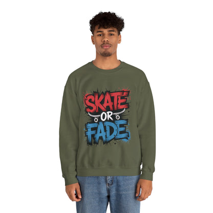 Skate Or Fade Men's Crewneck Sweatshirt, Graffiti Skateboarding Pullover, Urban Streetwear Top, Men's Heavy Blend™ Crewneck Sweatshirt