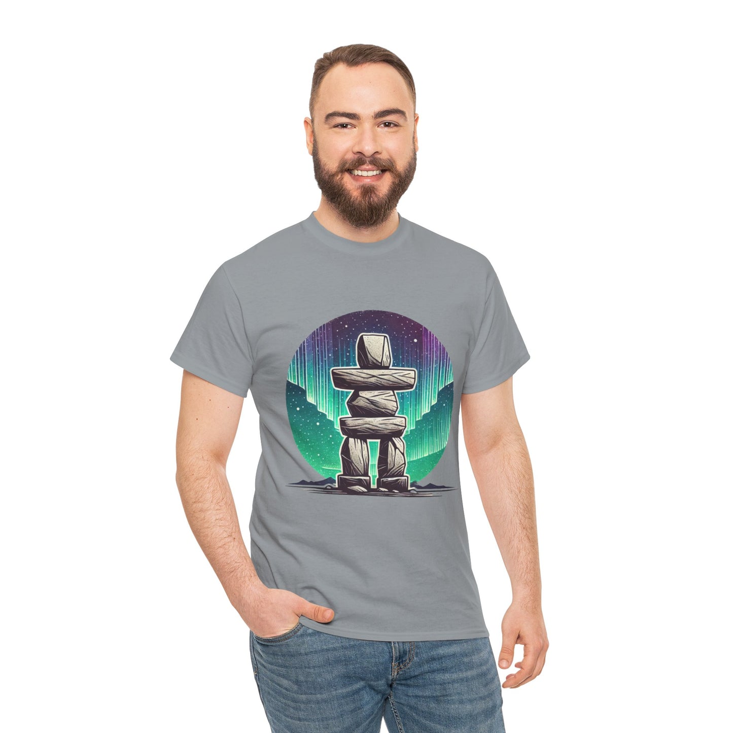 Aurora Stone Inukshuk Tee, Northern Lights Inukshuk T-Shirt,  Arctic Stone Stack Aurora Graphic Tee, Canada Inuit Symbol Shirt