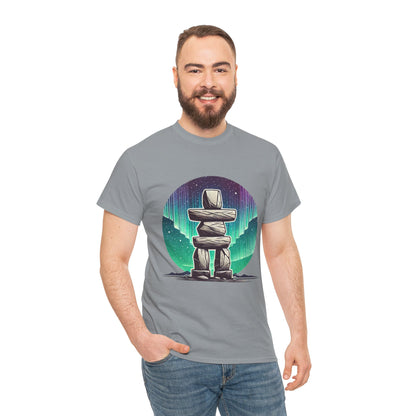 Aurora Stone Inukshuk Tee, Northern Lights Inukshuk T-Shirt,  Arctic Stone Stack Aurora Graphic Tee, Canada Inuit Symbol Shirt