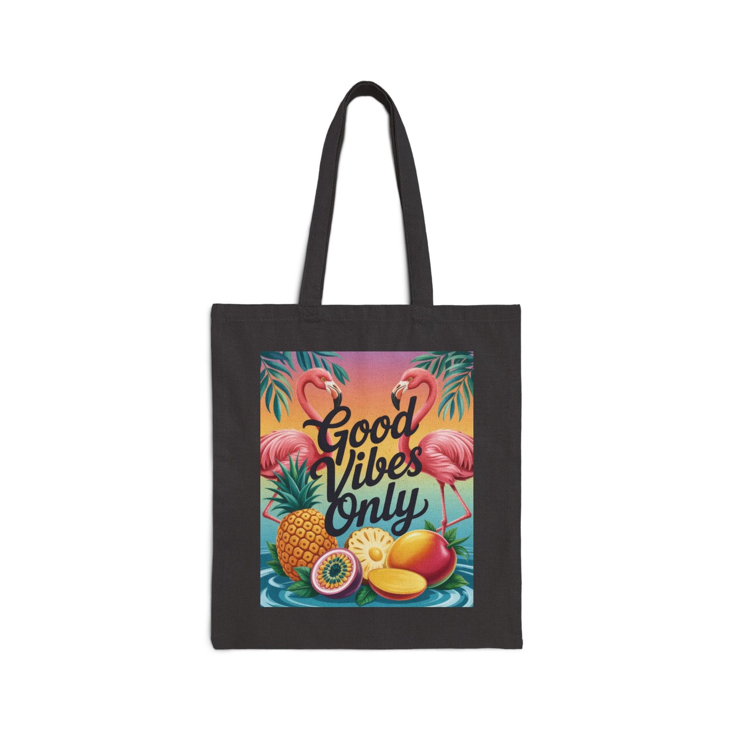 Tote Bag with Tropical Design, Good Vibes Only, Beach Tote, Eco-Friendly Bag, Summer Gift, Grocery Tote, Fun Shopping Bag, Flamingo Pattern