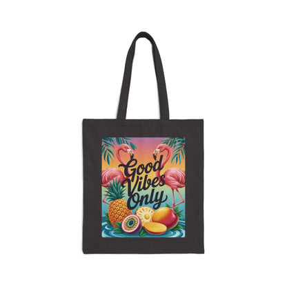 Tote Bag with Tropical Design, Good Vibes Only, Beach Tote, Eco-Friendly Bag, Summer Gift, Grocery Tote, Fun Shopping Bag, Flamingo Pattern
