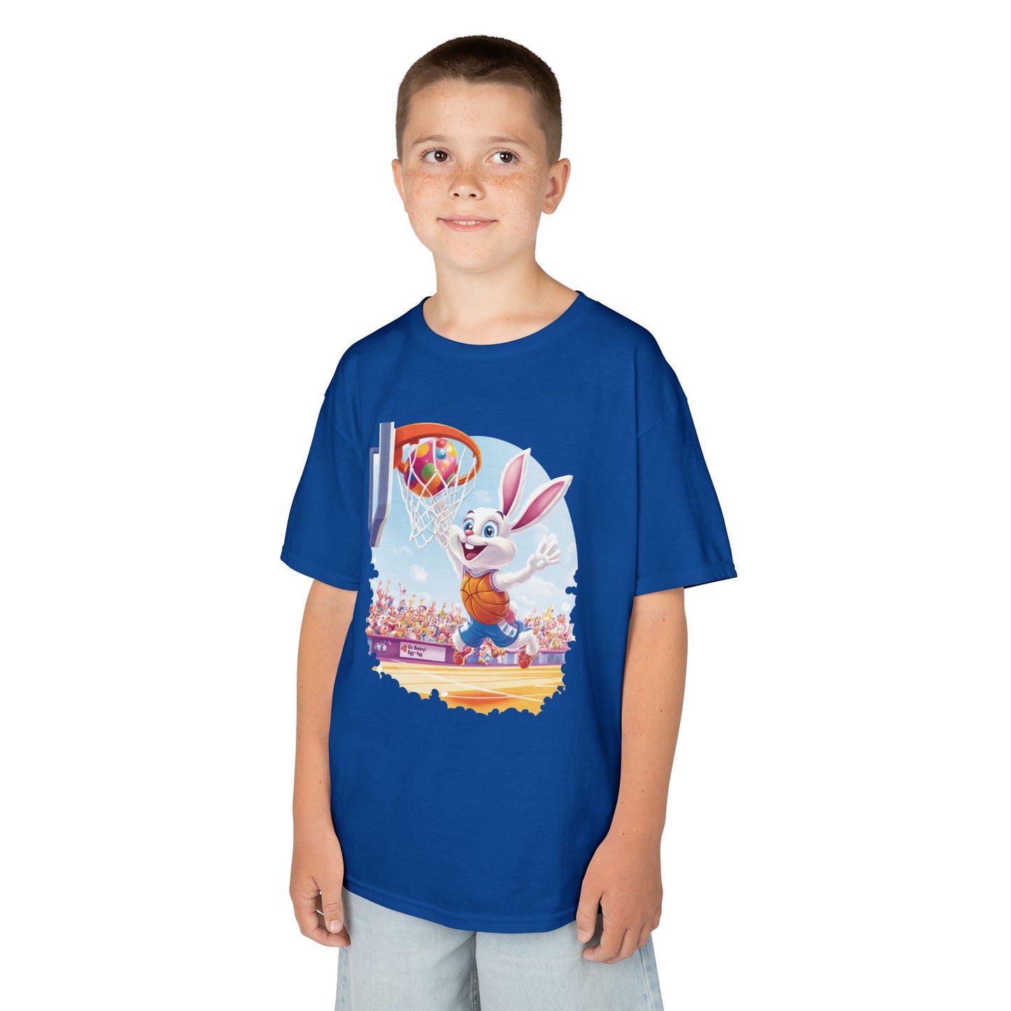 Easter Basketball Bunny Kids T-Shirt - Funny Bunny Dunking Egg Ball, Cute Spring Sports Tee for Kids, Fun Holiday Gift Idea