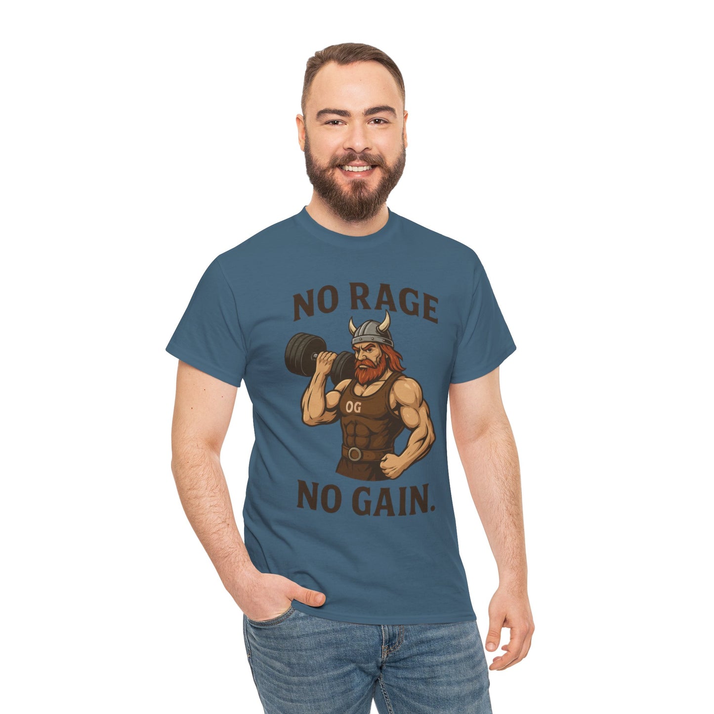 No Rage No Gain Viking Gym Shirt, Funny Muscle Workout Tee, Barbarian Fitness T-Shirt for Men, Powerlifting Humor Shirt, Viking Lifting Gift