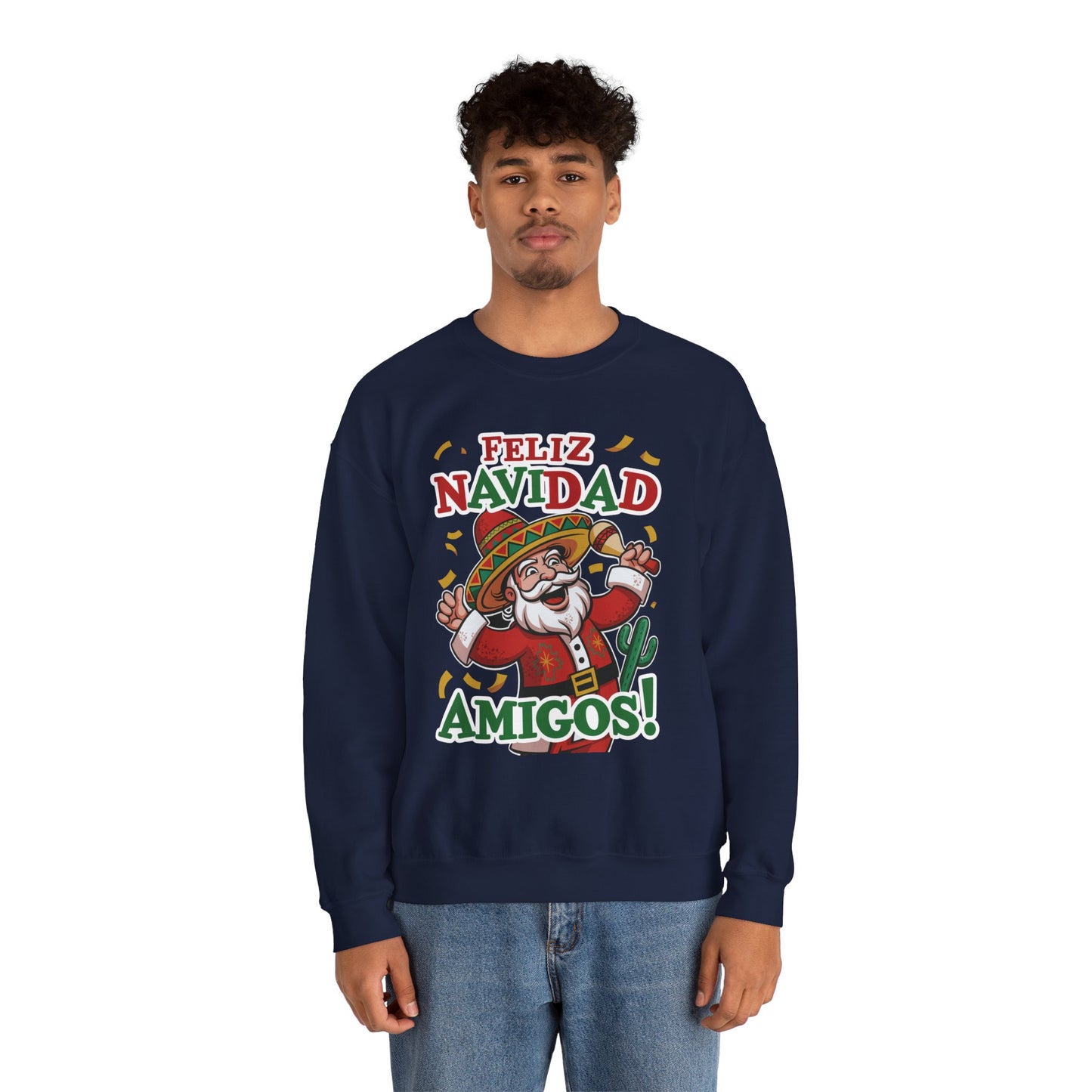 Feliz Navidad Amigos Sweatshirt, Funny Mexican Santa Christmas Jumper, Latin Holiday Fiesta Pullover