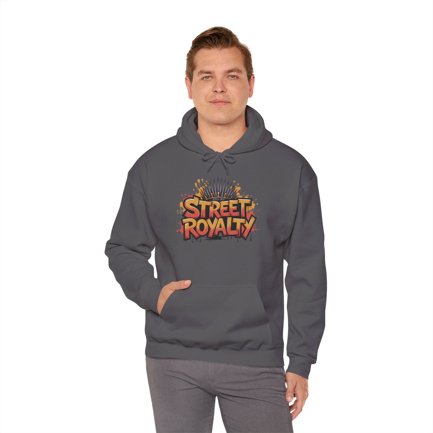 Street Royalty Men's Hoodie, Graffiti Crown Graphic Sweatshirt, Urban Streetwear Pullover with Throne Design