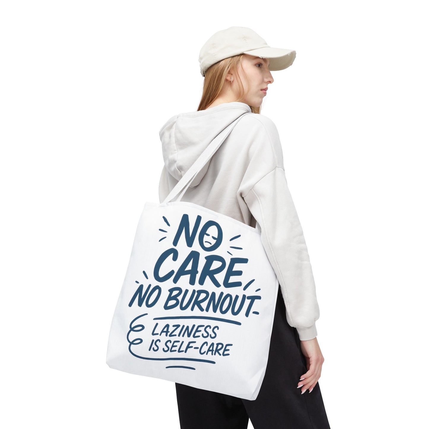 Laziness is Self-Care Funny Quote Bag, Oversized Reusable Canvas Shopping Tote, Sarcastic Self-Care Gift, Weekend Getaway, Everyday Use