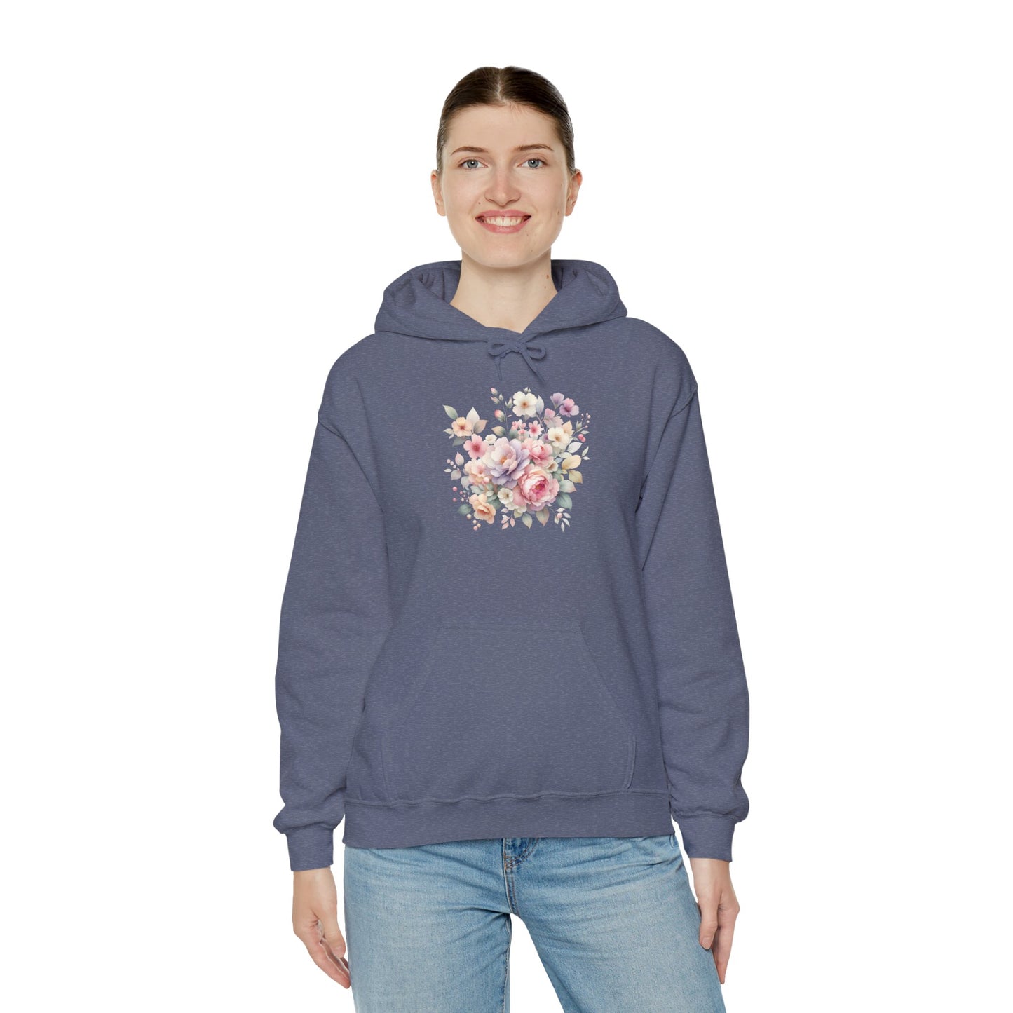 Floral Comfort Hoodie, Cozy Sweatshirt for Women, Spring Fashion, Gift for Her, Casual Everyday Wear, Soft Pastel Flower Print Sweatshirt