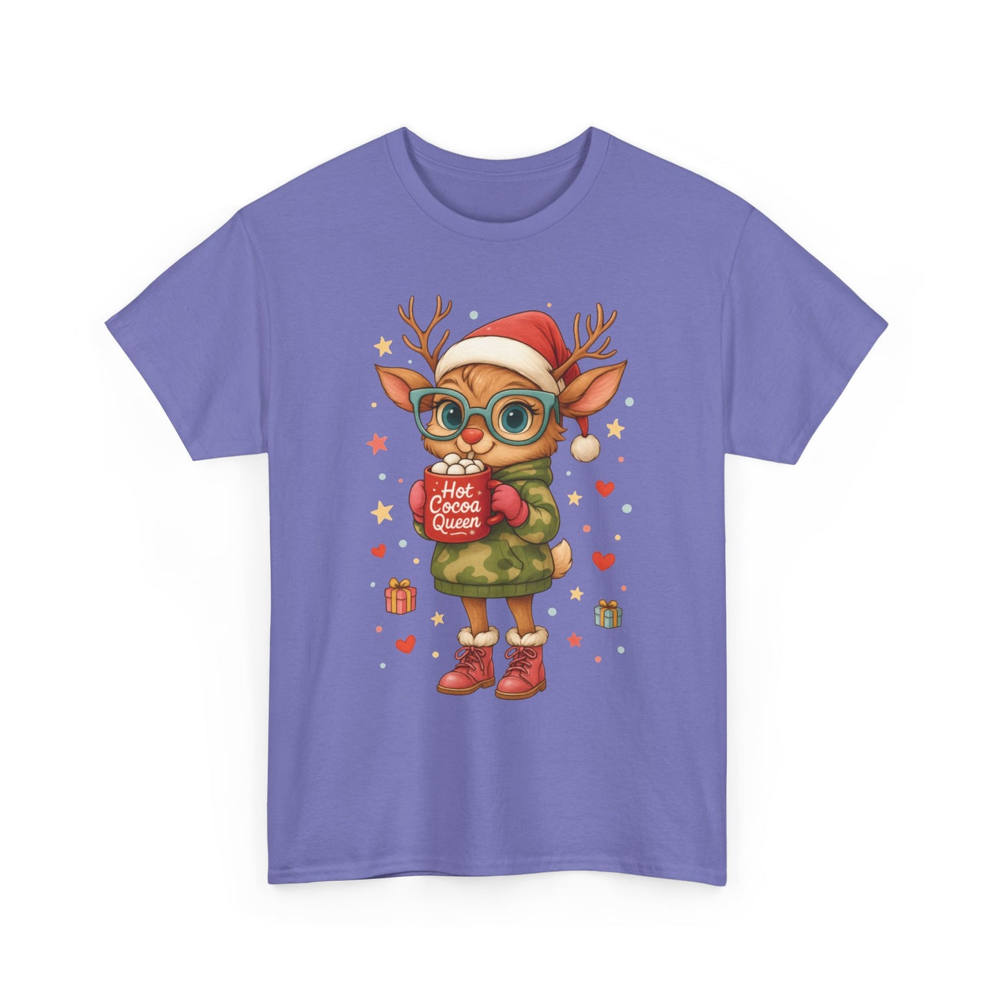 Hot Cocoa Queen Christmas T-Shirt, Cute Holiday Reindeer Tee for Women