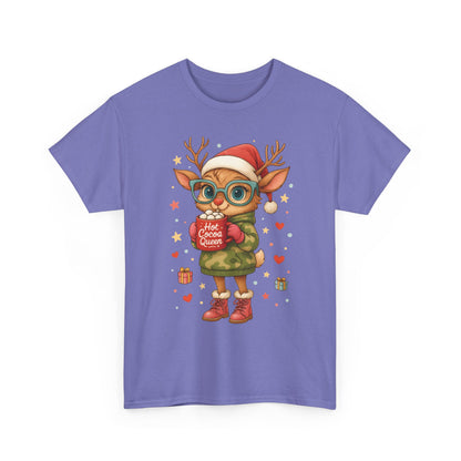 Hot Cocoa Queen Christmas T-Shirt, Cute Holiday Reindeer Tee for Women
