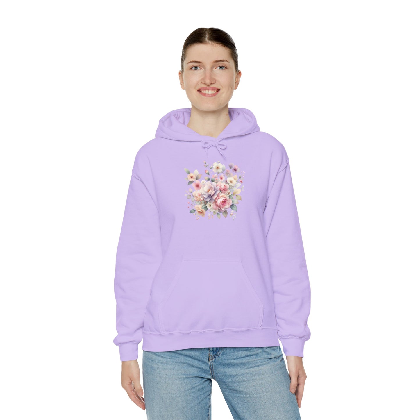 Floral Comfort Hoodie, Cozy Sweatshirt for Women, Spring Fashion, Gift for Her, Casual Everyday Wear, Soft Pastel Flower Print Sweatshirt