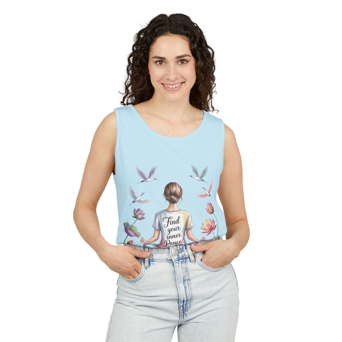 Meditation Floral Womens Tank Top, Find Your Inner Peace, Yoga Apparel, Gift for Mindfulness, Summer Relaxed Wear