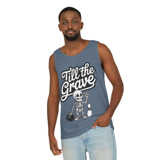 Funny Skeleton Bowling Tank Top, Halloween Apparel, Casual Summer Style, Cool Bowler Skull Workout Top, Strike Till the End