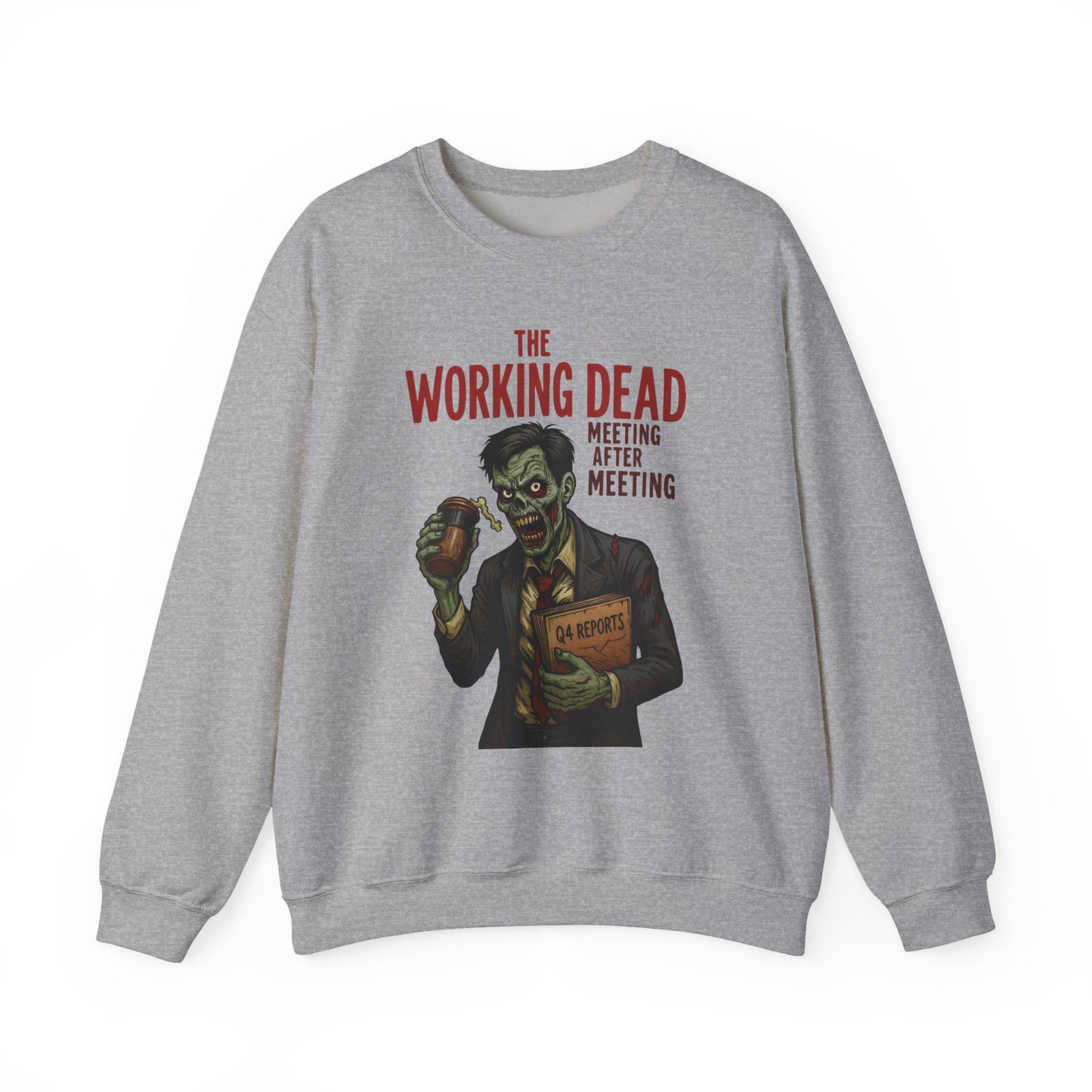 The Working Dead Men's Funny Zombie Sweatshirt, Office Humor Crewneck, Halloween Work Top