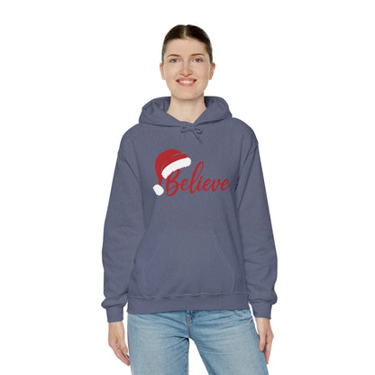 Believe Christmas Women's Hoodie, Minimal Santa Hat Holiday Sweatshirt for Women