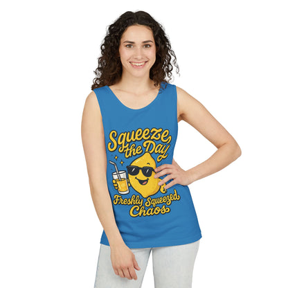 Squeeze The Day Womens Tank Top - Funny Lemon Pun Shirt - Freshly Squeezed Chaos Summer Citrus Top, Casual Beachwear, Fun Summer Apparel