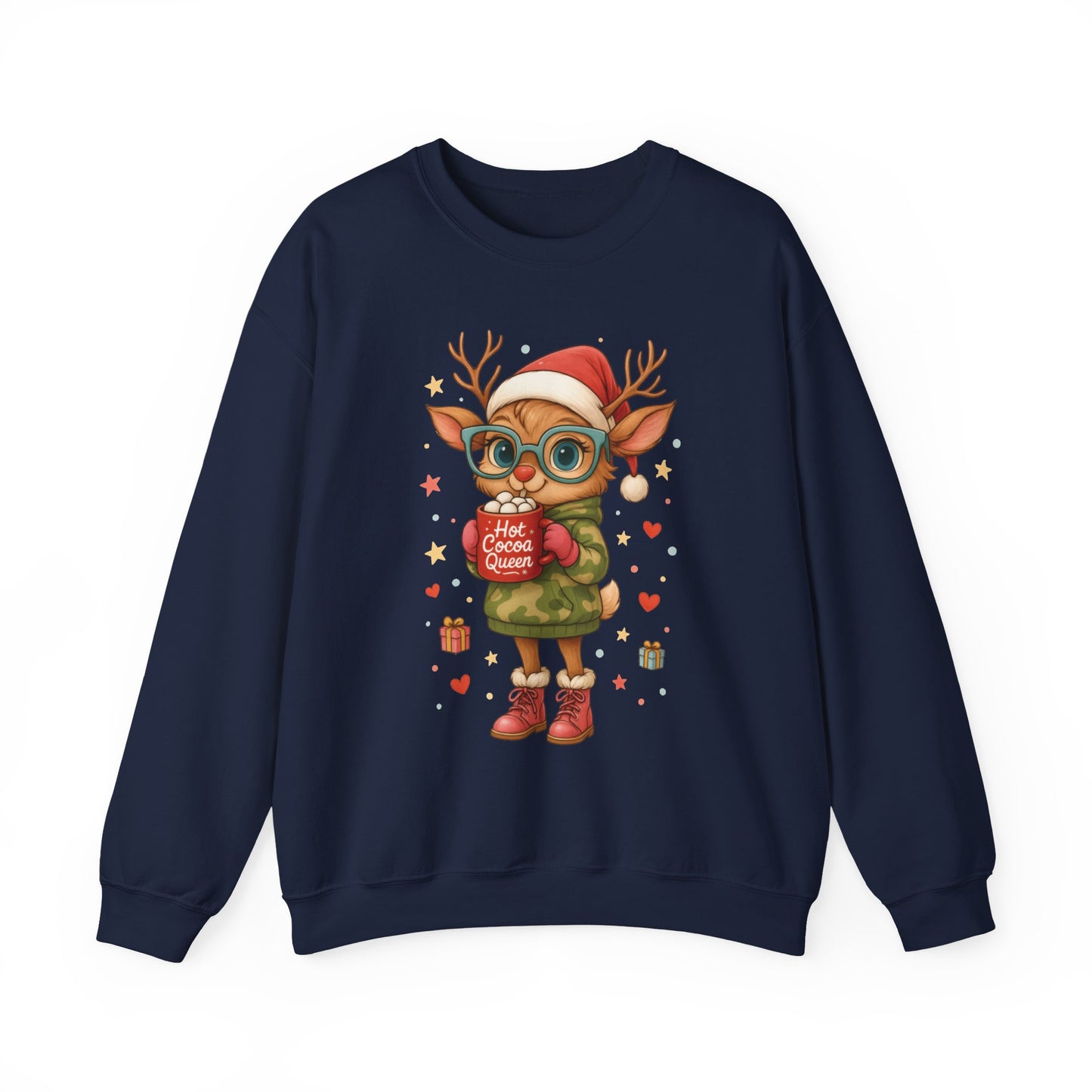 Hot Cocoa Queen Christmas Sweatshirt, Cute Cozy Holiday Reindeer Pullover
