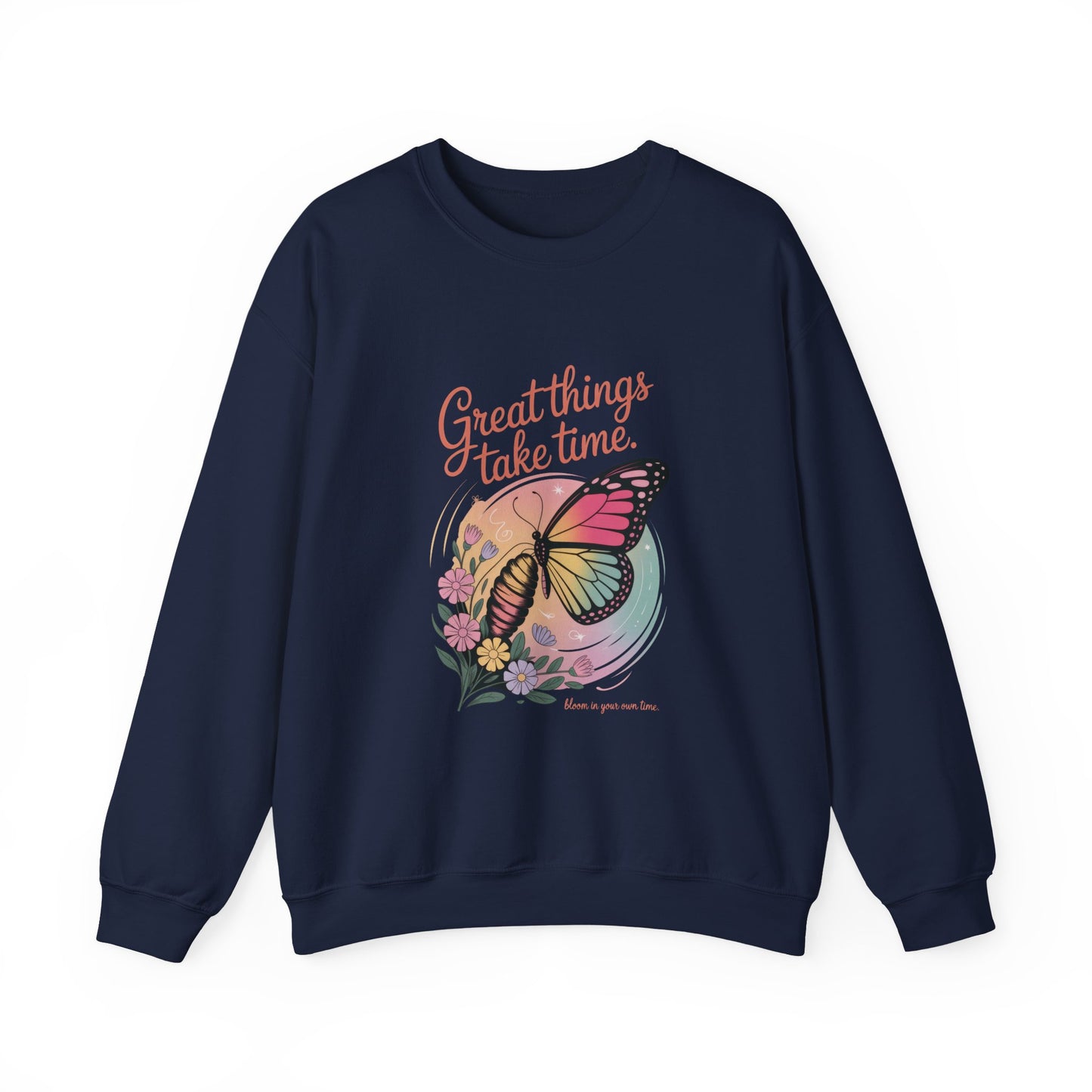 Inspirational Butterfly Sweatshirt - Great Things Take Time, Cozy Unisex Crewneck, Perfect Gift for Nature Lovers, Relaxed Style, [...]