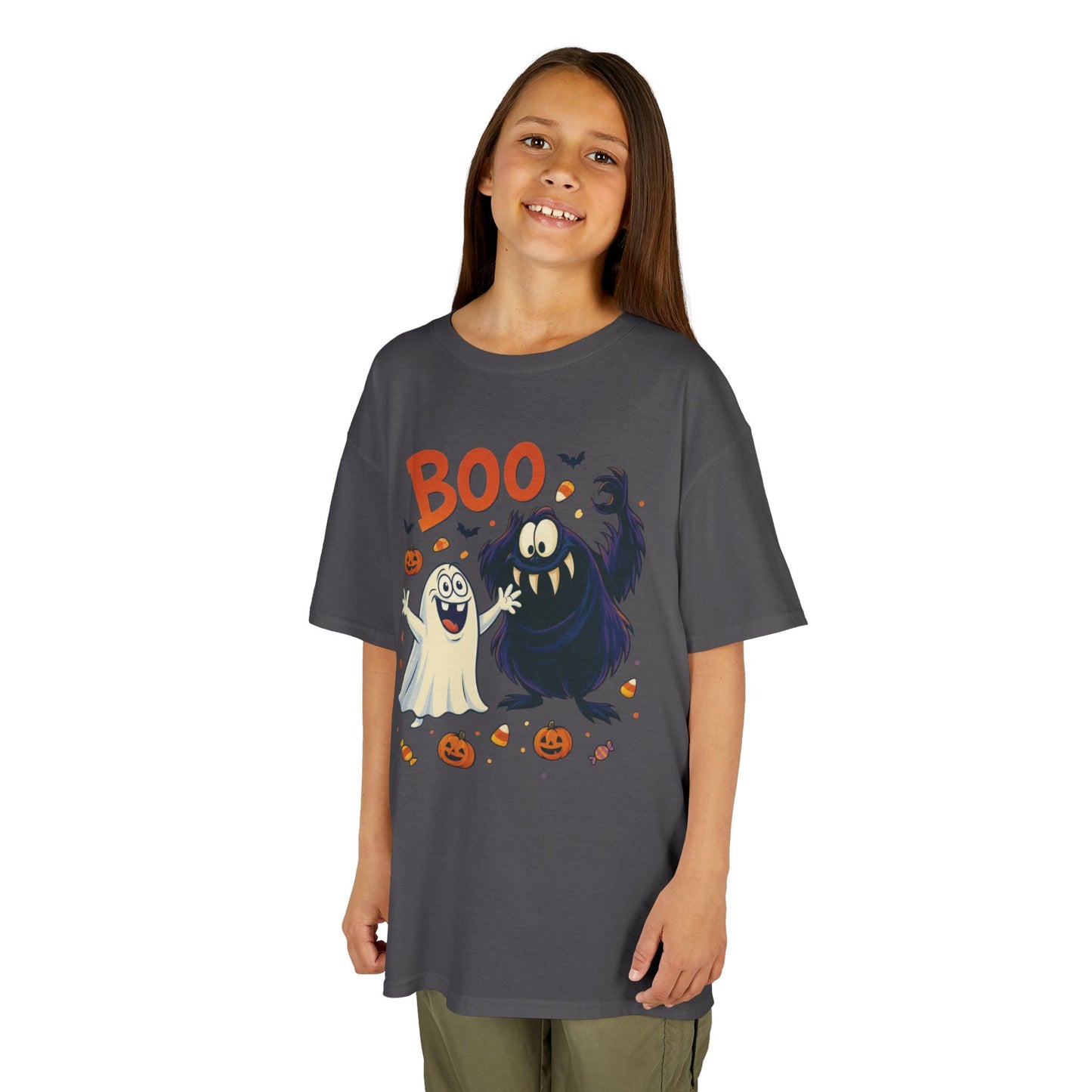 Kids Halloween T-Shirt BOO! Cute Ghost Monster Shirt, Funny Spooky Graphic Tee for Boys Girls, Halloween Costume Gift