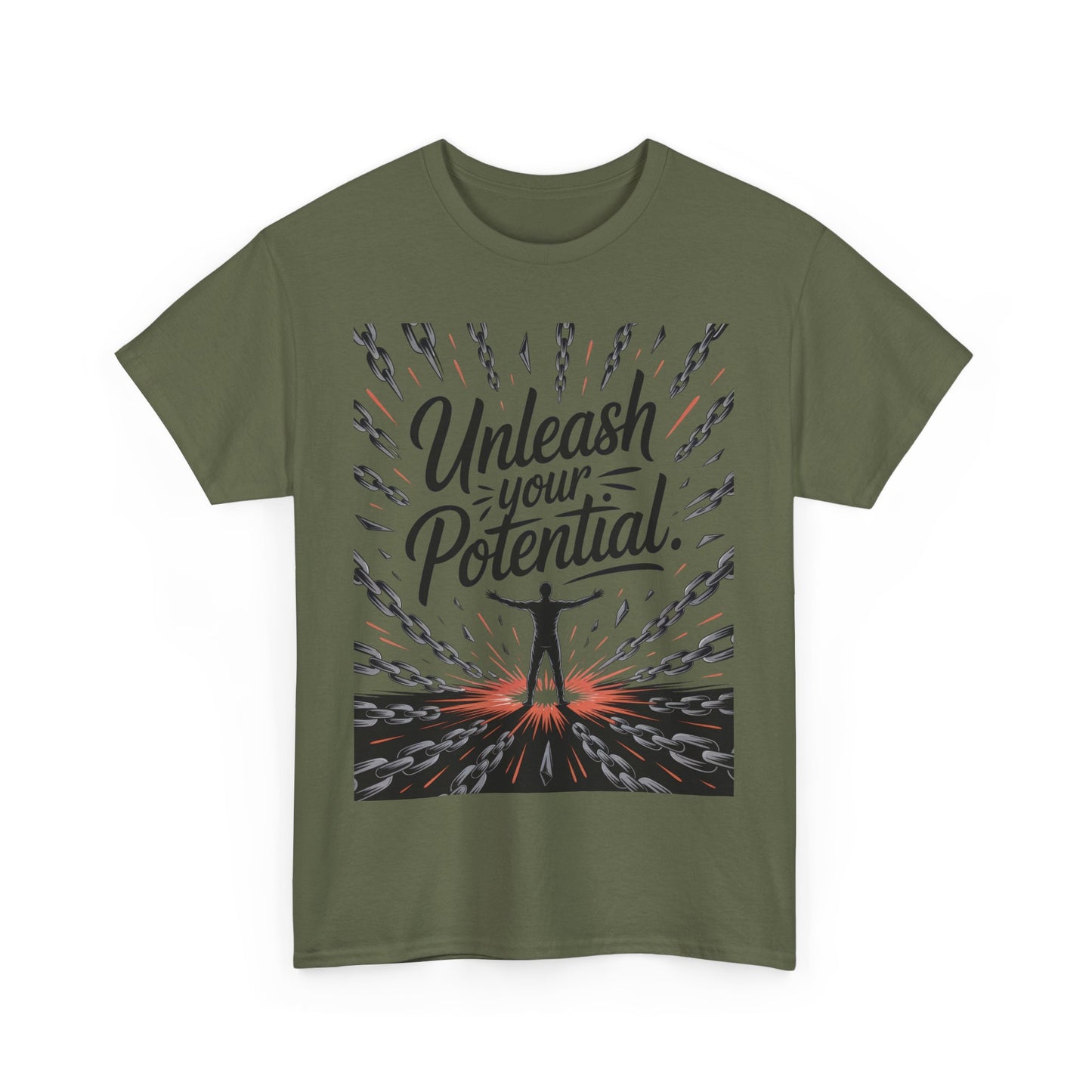 Inspiring Men's Heavy Cotton Tee, "Unleash Your Potential" Motivation Shirt, Gift for Graduates, Personal Growth Apparel, Casual Wear