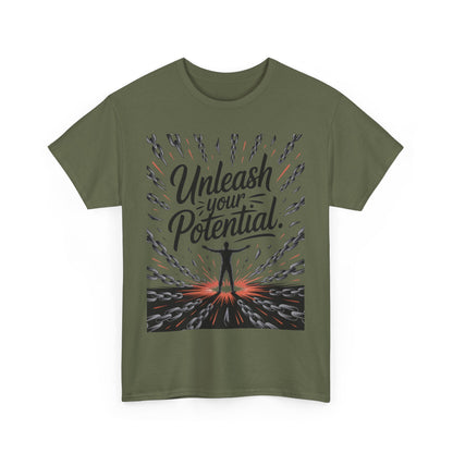 Inspiring Men's Heavy Cotton Tee, "Unleash Your Potential" Motivation Shirt, Gift for Graduates, Personal Growth Apparel, Casual Wear