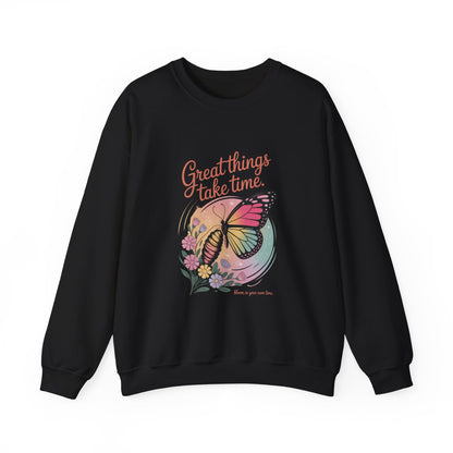 Inspirational Butterfly Sweatshirt - Great Things Take Time, Cozy Unisex Crewneck, Perfect Gift for Nature Lovers, Relaxed Style, [...]