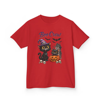 Boo Crew Kids Halloween T-Shirt, Cute Black Cats Pumpkin Design, Fun Spooky Shirt for Girls Boys