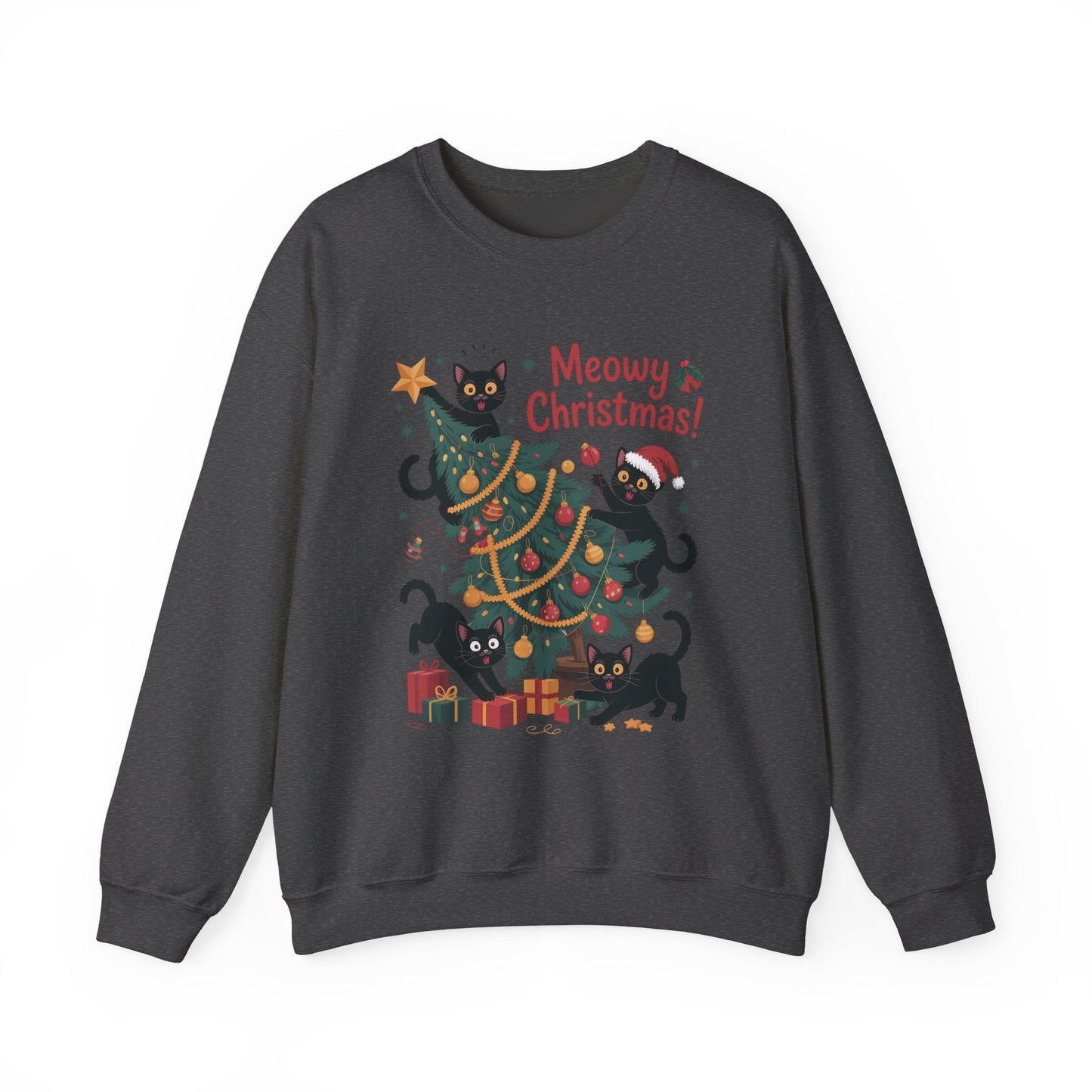Black Cats Christmas Tree Sweatshirt, Funny Cat Lover Holiday Sweater, Cute Christmas Cat Chaos Jumper