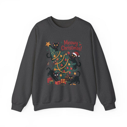 Black Cats Christmas Tree Sweatshirt, Funny Cat Lover Holiday Sweater, Cute Christmas Cat Chaos Jumper