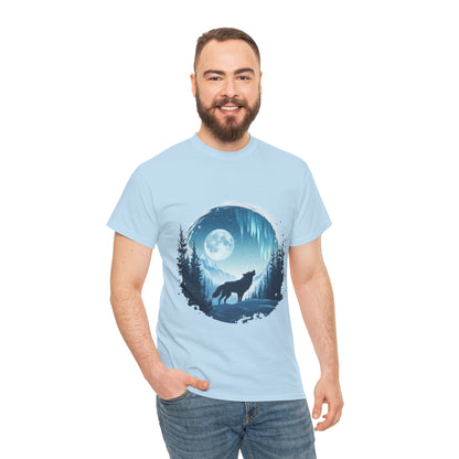 Howling Wolf Under Moonlight Men's T-Shirt, Full Moon Forest Scene Tee, Nature Lover Gift, Outdoor Adventure Clothing