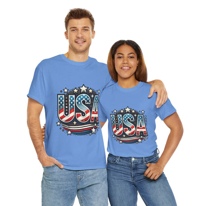Patriotic USA T-Shirt, Unisex Heavy Cotton Tee for Independence Day, Memorial Day, 4th of July, Casual Wear, Gifts