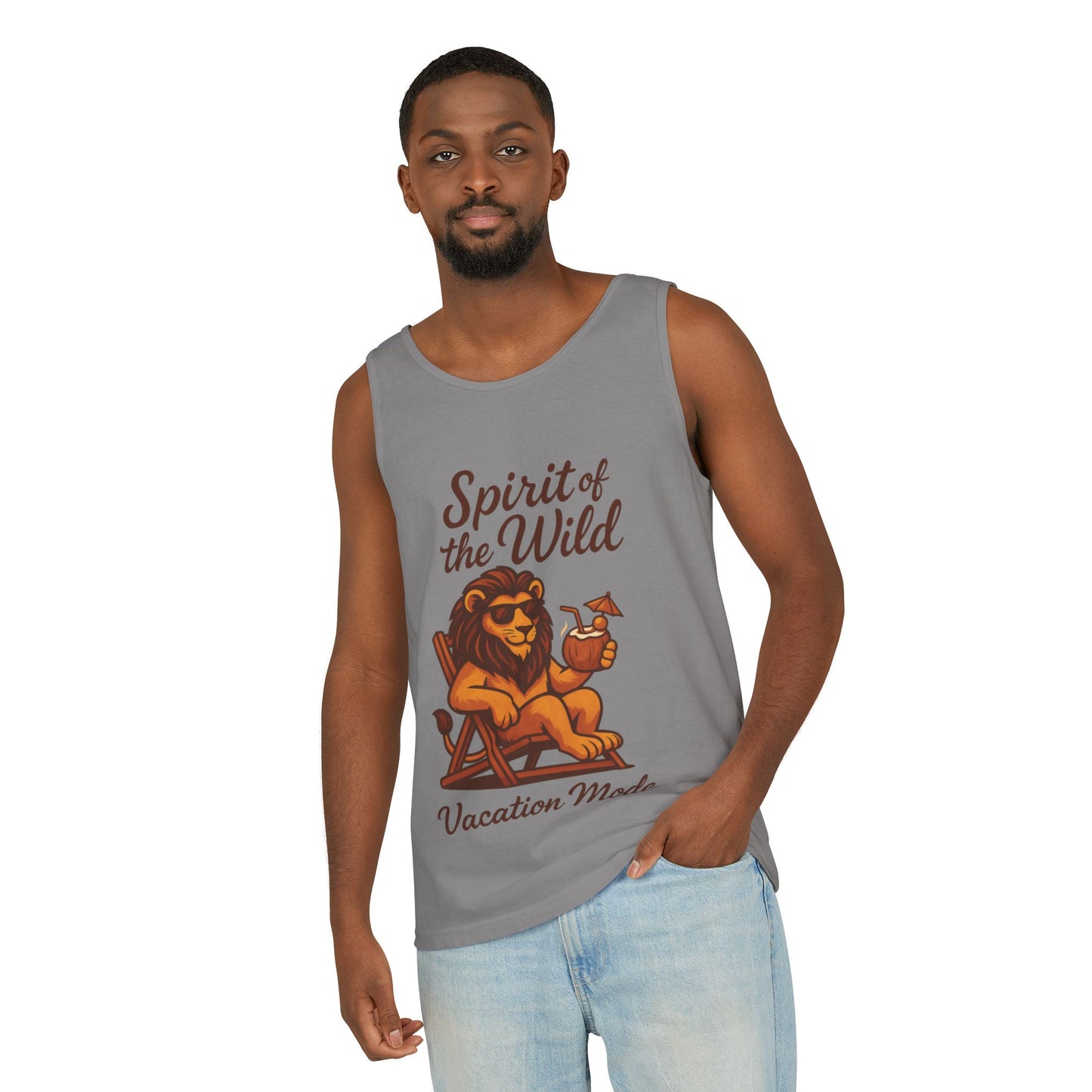 Spirit of the Wild Lion Tank Top - Vacation Mode Funny Summer Sleeveless Shirt for Men, Summer Wear, Graphic Tees, Beach Outfit