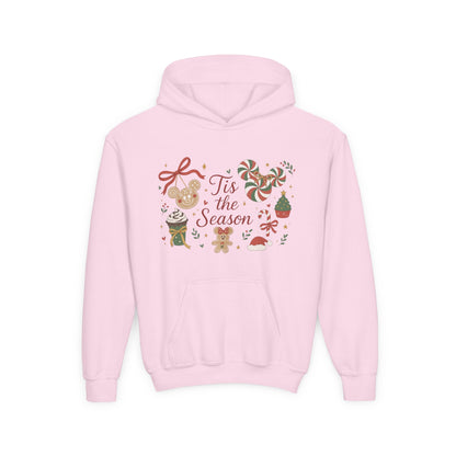 Tis the Season Christmas Sweatshirt for Girls, Cozy Holiday Cookie Jumper, Youth Heavy Blend Hooded Sweatshirt