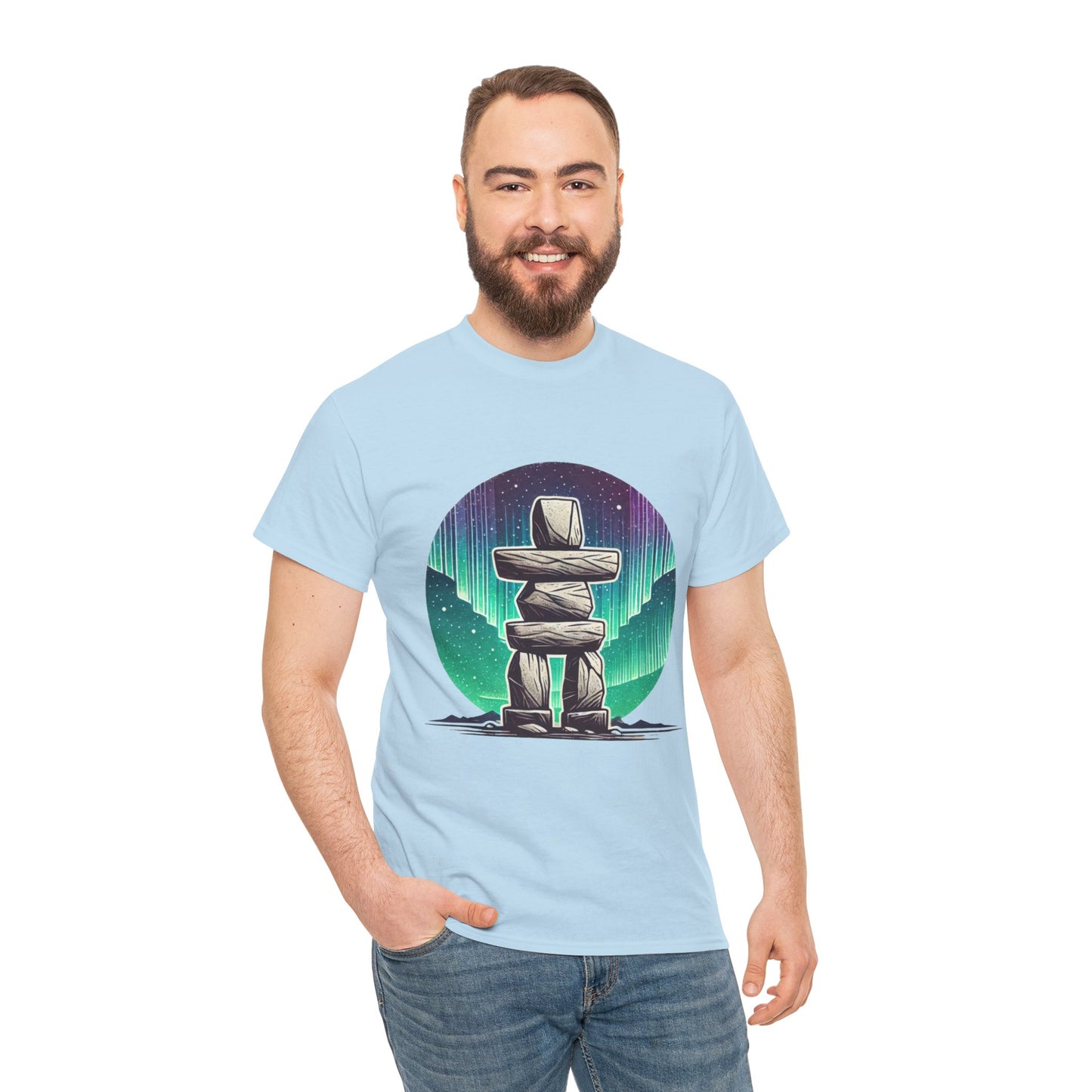Aurora Stone Inukshuk Tee, Northern Lights Inukshuk T-Shirt,  Arctic Stone Stack Aurora Graphic Tee, Canada Inuit Symbol Shirt