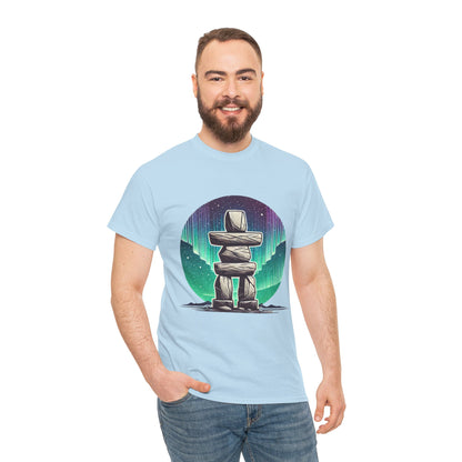 Aurora Stone Inukshuk Tee, Northern Lights Inukshuk T-Shirt,  Arctic Stone Stack Aurora Graphic Tee, Canada Inuit Symbol Shirt