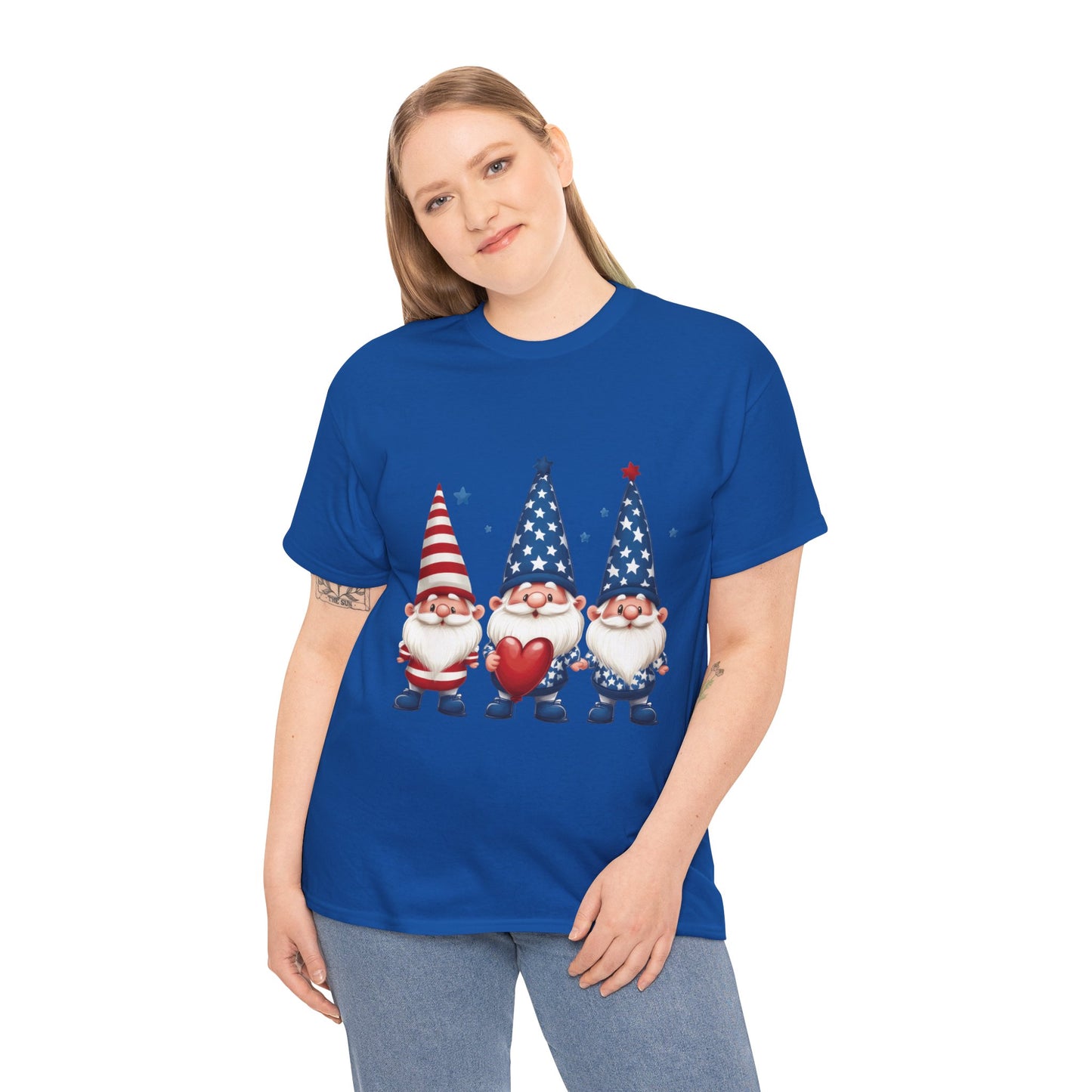 Patriotic Gnome Unisex Heavy Cotton Tee - Cute Tee for Independence Day, Casual Wear, Gift for Gnome Lovers, Summer Style
