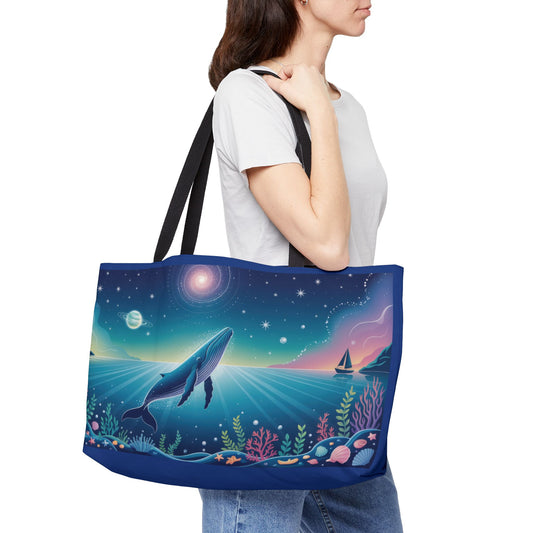 Whale Dreams Weekender Tote Bag - Ocean Sunset Carryall, Beach Bag, Travel Tote, Floral Design, Gift for Nature Lovers