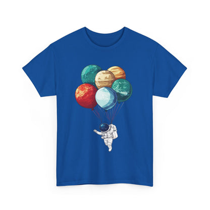 Astronaut with Planet Balloons T-Shirt, Space Lover Unisex Tee, Outer Space Graphic Shirt, Space Theme Shirt, Cosmic Adventure Top