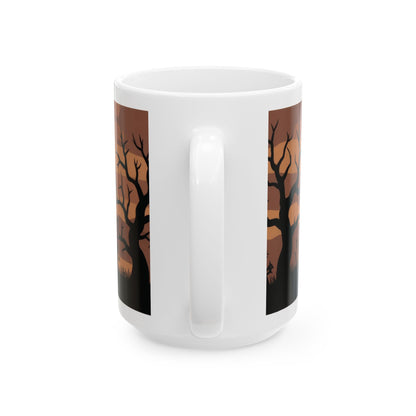 Halloween Pumpkin Night Mug, Spooky Forest - Bats Coffee Cup, Gothic Fall Gift for Her - Him, Ceramic Mug, (11oz, 15oz)