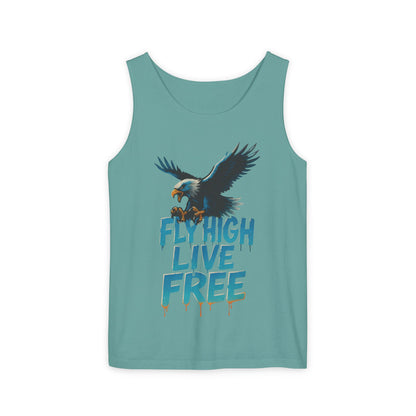 Mens Garment-Dyed Tank Top, Fly High Live Free Eagle Mens Tank Top Gym Wear
