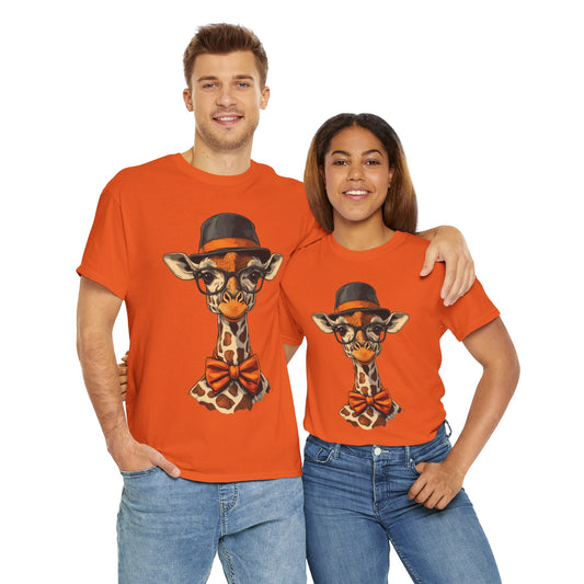 Hipster Giraffe T-Shirt with Hat and Glasses, Whimsical Giraffe Tee, Fun Gift, Cute Graphic Shirt, Unisex Heavy Cotton Tee