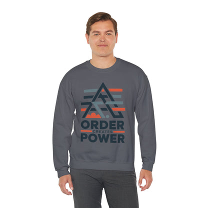 Men's Sweatshirt Order Creates Power, Minimal Geometric Motivational Graphic Pullover, Heavy Blend™ Crewneck Sweatshirt