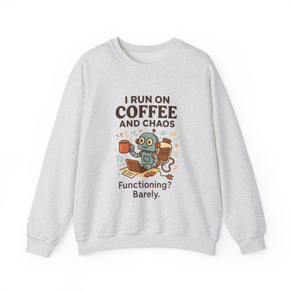 Coffee and Chaos Crewneck Sweatshirt, Funny Sweatshirt for Coffee Lovers, Unisex Gift, Cozy Everyday Wear, Ideal for Holidays