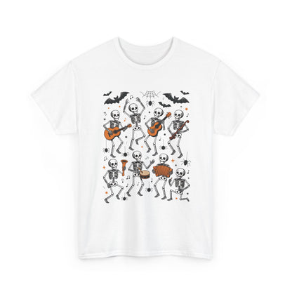 Dancing Skeleton Band Halloween T-Shirt for Women, Funny Spooky Music Tee, Cute Skeleton Party Shirt, Retro Halloween Top Gift Idea